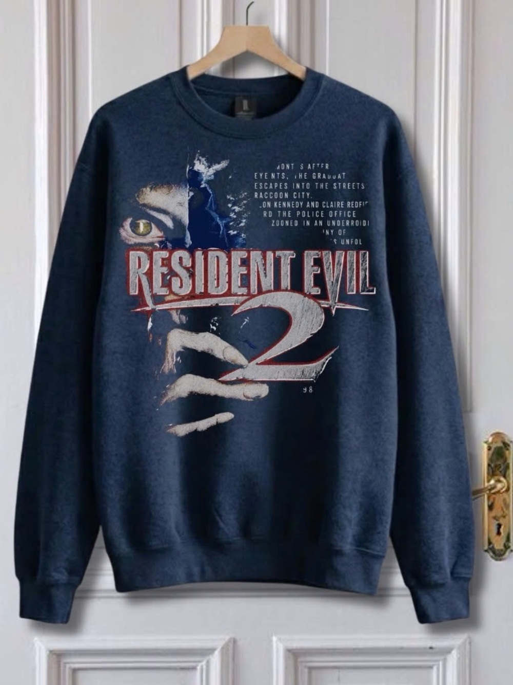 Resident Evil 2 Graphic Crewneck Sweatshirt – Navy Heather – Gaming-Themed Appar